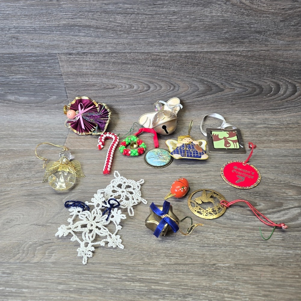 Vintage‎ Christmas ornament lot of 14 mixed 80s 90s MCM Y2K Bell Angel Moose
